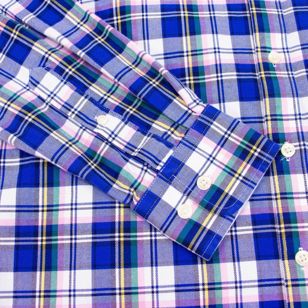 Charles Tyrwhitt Slim Fit Mens M Blue Plaid Oxford LS Button Front Weekend Shirt - Picture 2 of 9